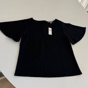 Black heavy knit Short flutter Sleeve Top from Anthropologie Size Small NWT